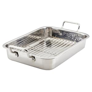 Stainless Steel Deep Roasting Tray Oven Pan Grill Rack Baking Roaster Tin  Tray