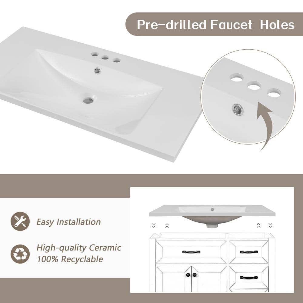 Gray 36-Inch Freestanding Bathroom Vanity with Ceramic Sink
