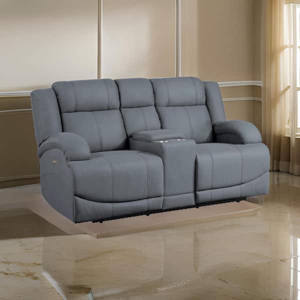 Benjara 36.5 in. Pillow Top Arm Fabric Rectangle Power Recliner Loveseat Sofa in Blue