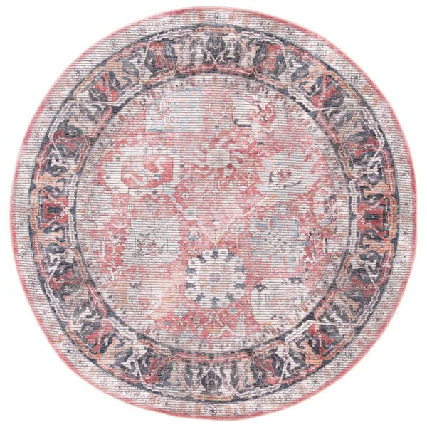 Serapi Rust/Gray 7 ft. x 7 ft. Machine Washable Border Ornate Round Area Rug