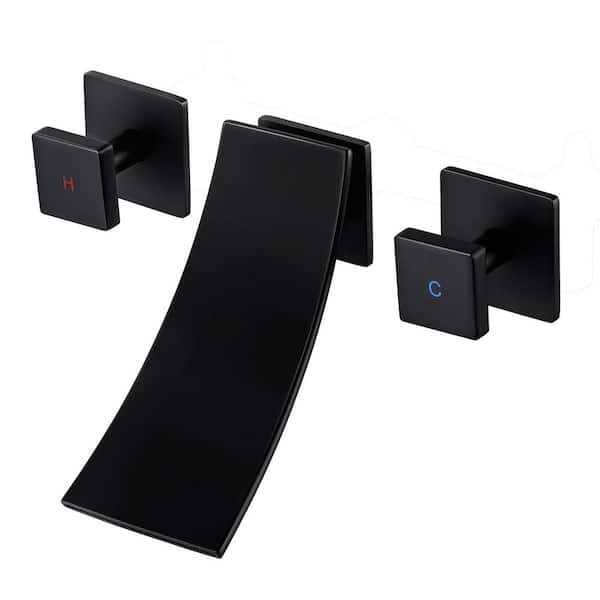 ALEASHA Double Handle Wall Mounted WaterFall Bathroom Faucet in Matte Black