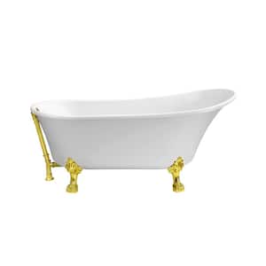 67 in. Acrylic Clawfoot Non-Whirlpool Bathtub in Glossy White With Polished Gold Clawfeet And Polished Gold Drain
