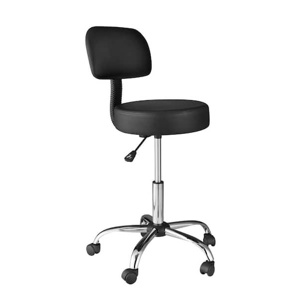 OneSpace 25 in. Width Big and Tall Black Faux Leather Office Stool with Adjustable Height