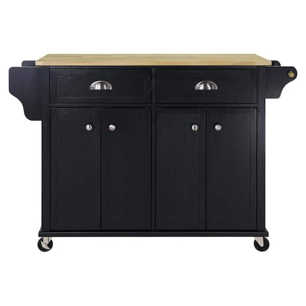 ANGELES HOME Black Solid Wood Drop Leaf Countertop 51.88 in. W Rolling ...