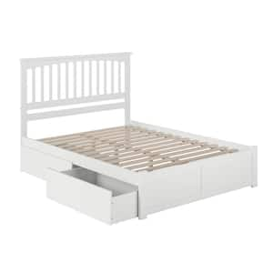 Mission White King Solid Wood Storage Platform Bed with Flat Panel Foot Board and 2 Bed Drawers