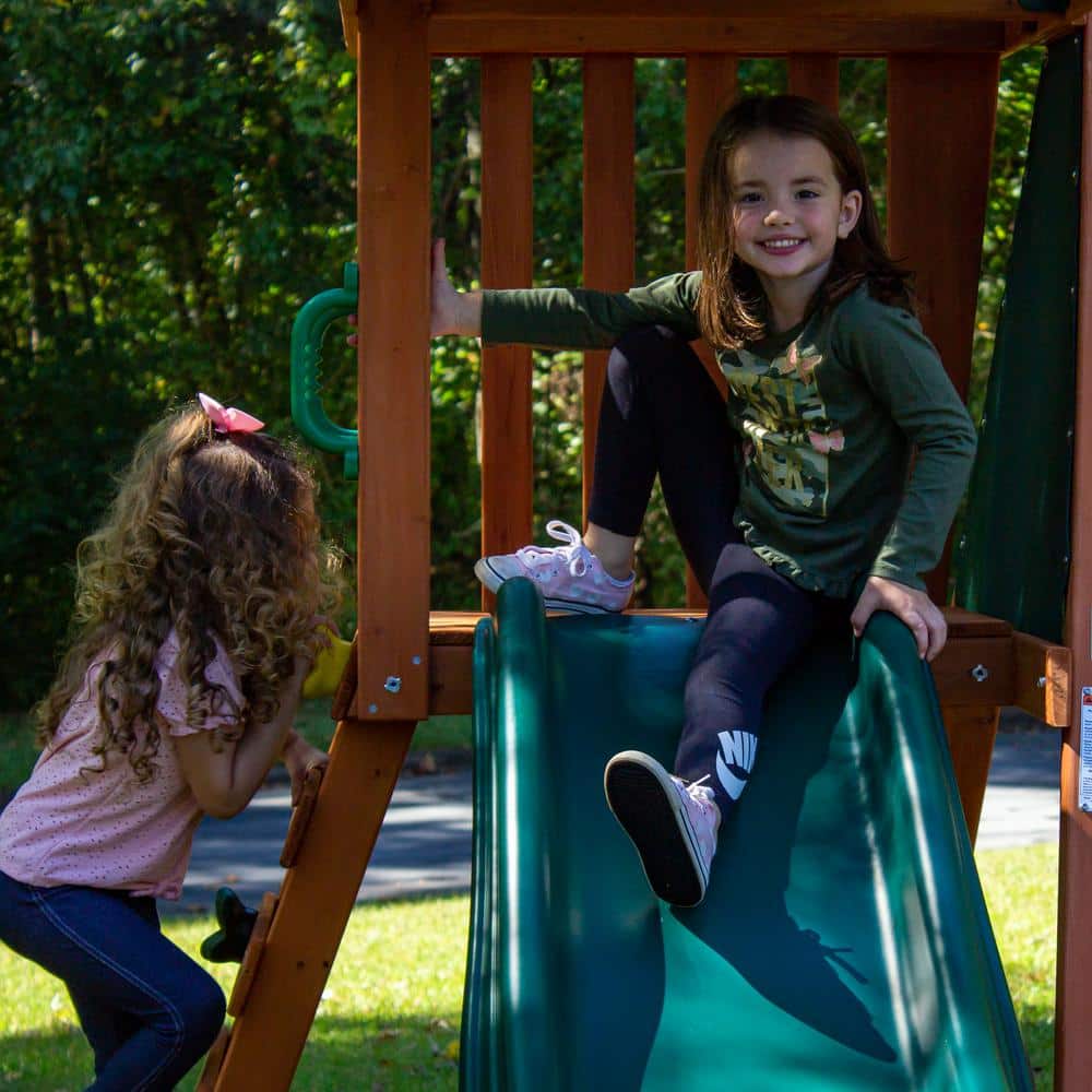 Ranger Plus Cedar Wooden Swing Set with Slide and Climbing Wall