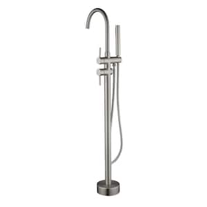 Single-Handle Floor Mount Freestanding Bathtub Faucet with Shower Hand in Brushed Brushed