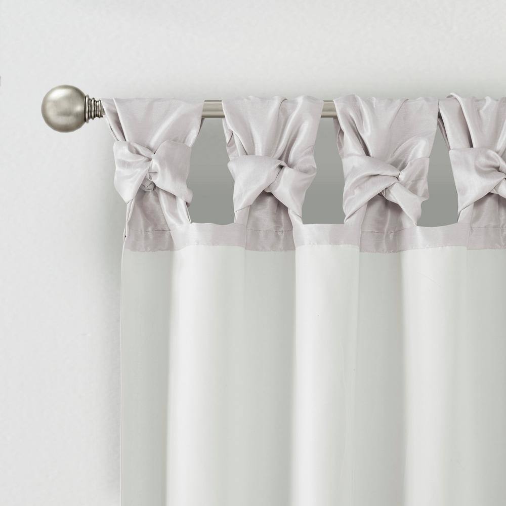 Silver Faux Silk Puddle Length Tab Top Room Darkening Curtain