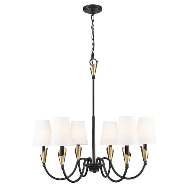 Claudelle 6 light Matte Black + Modern Gold Chandelier for Indoor Use with No Bulbs Included