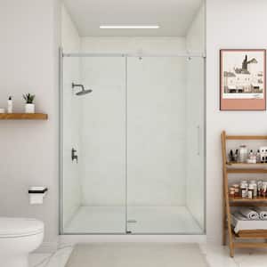 59 in. W x 75 in. H Sliding Frameless Shower Door in Chrome with 5/16 in.(8 mm) Clear Glass