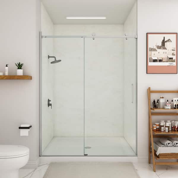 HOROW 59 in. W x 75 in. H Sliding Frameless Shower Door in Chrome with 5/16 in.(8 mm) Clear Glass