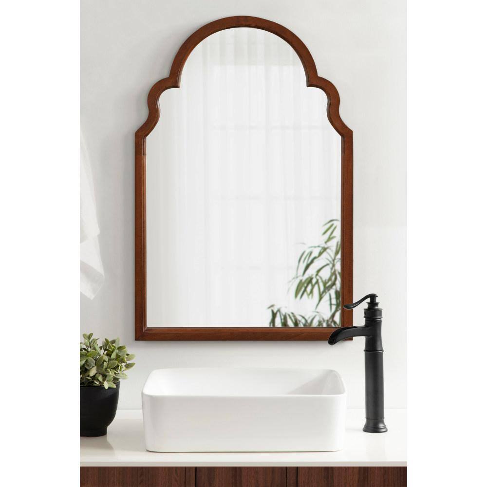Walnut Brown Moroccan Arch Wood Vanity Mirror