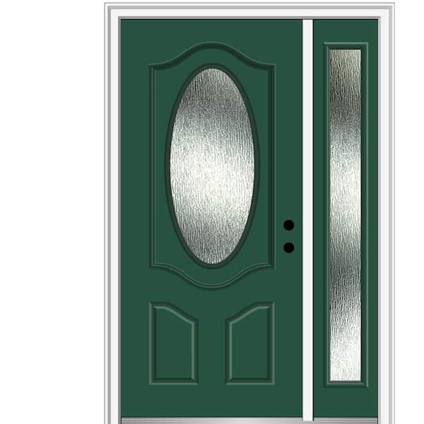 MMI Door 48 in. x 80 in. Left-Hand Inswing Rain Glass Hunter Green Fiberglass Prehung Front Door on 6-9/16 in. Frame