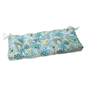 Paisley Rectangular Outdoor Bench Cushion in Blue/Yellow Gilford