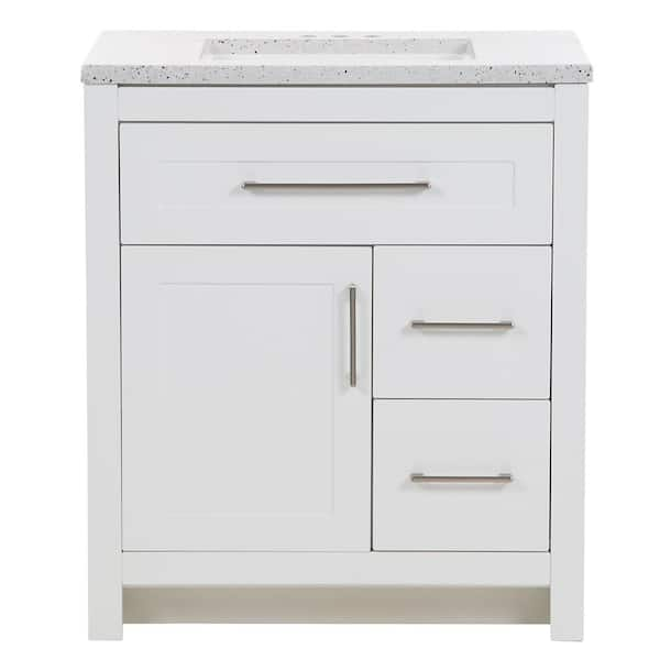 Clady 31 in. Single Sink White Bath Vanity with Silver Ash Cultured Marble Top (Assembled)