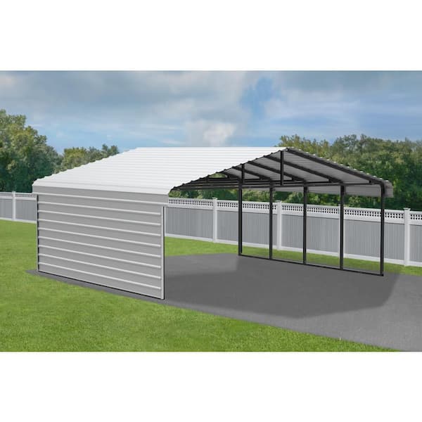 20 ft. W x 20 ft. D x 9 ft. H Eggshell Galvanized Steel Carport with 1-Side Wall Kit
