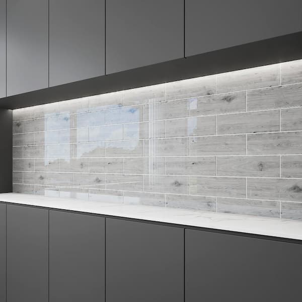 Silver Cedar 4 in. x 12 in. x 8mm Glass Subway Tile (5 sq. ft./Case)