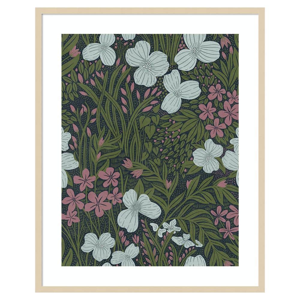 Field of Flowers Green by Katie Oshea 33-in. W x 41-in. H. Wood Framed Wall Art Print Framed in Brown