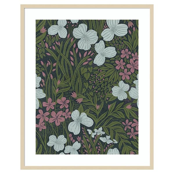 Amanti Art Field of Flowers Green by Katie Oshea 33 in. W x 41 in. H. Wood Framed Wall Art Print Framed in Brown