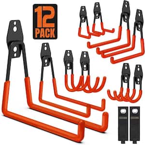 Orange Wall Storage Hanger with 2 Extension Cord Straps, Tool Holder, Garage Hooks for Garden Lawn Tools (12-Pack)