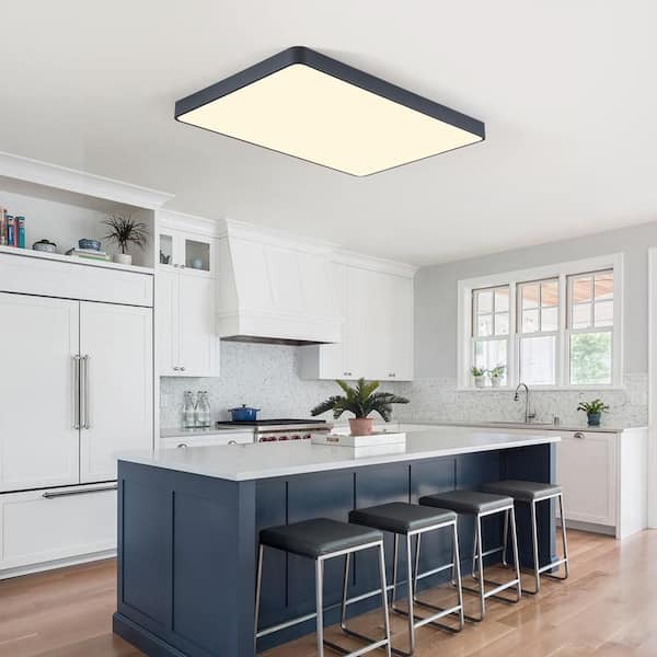 HUOKU Lumin 34 in.W Matte Gray Integrated LED Flush Mount Ceiling