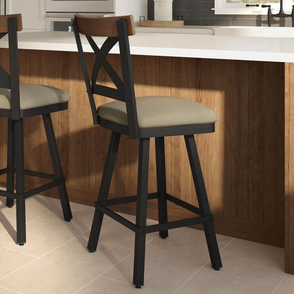 Snyder 31 in. Beige Fabric/Black Metal Swivel Bar Stool -  Amisco, 41529-30/25HO87