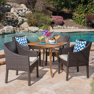 Parma 30 in. Multi-Brown 5-Piece Metal Square Outdoor Dining Set with Beige Cushions