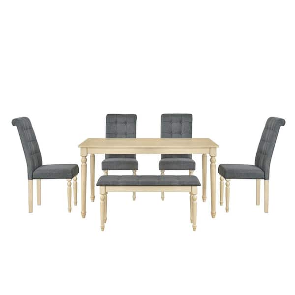 ATHMILE 6-Piece Natural MDF Top Table Set (Seats-5)
