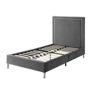 Samuele Grey Full Size Platform Bed Upholstered Velvet