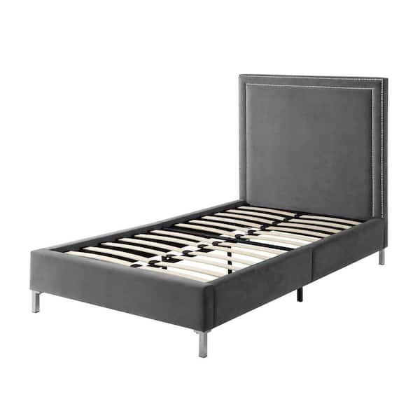 Inspired Home Samuele Grey Full Size Platform Bed Upholstered Velvet