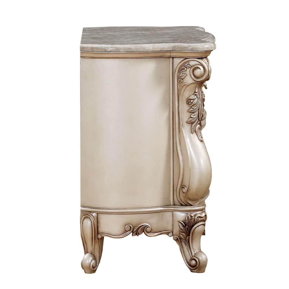 Gorsedd Antique Champagne 2-Drawer Nightstand with Marble Top