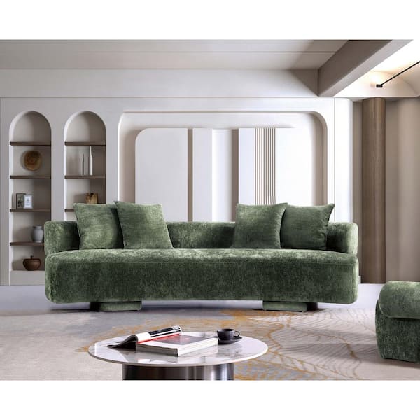 Manhattan Comfort Verandah 112.2 in. Armless Chenille Upholstered Rectangle XL Sofa in. Olive Green