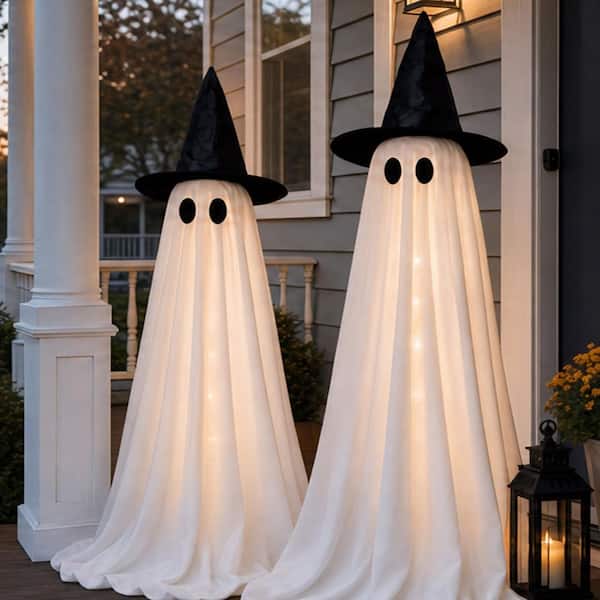 30 LED Light Adjustable Height Light-Up Ghost Halloween Decorations for Indoor Porch Mantel and Home Decor, (2-Pack)
