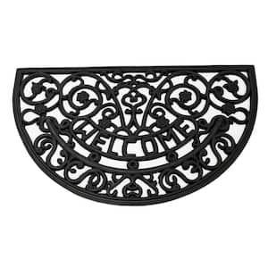 Wrought Iron Collection Black Half Round Welcome 18 in. x 30 in. Rubber Outdoor/Indoor Door Mat