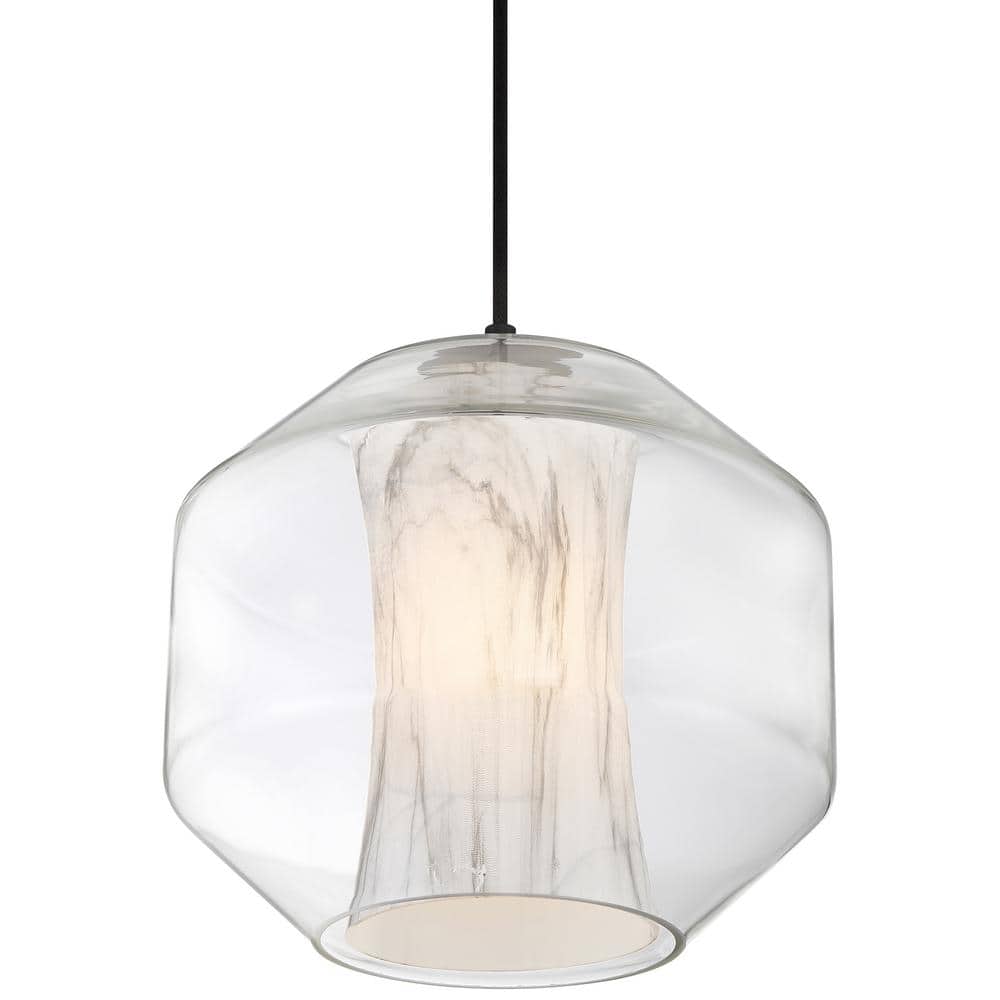 I-Biza Black LED Globe Pendant with White Marble Glass