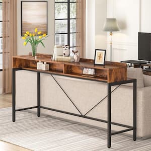 Catalin 71 in. Rustic Brown Rectangle Wood Console Table with Storage, 2-Tier Long Narrow Bar Table Behind Couch Sofa