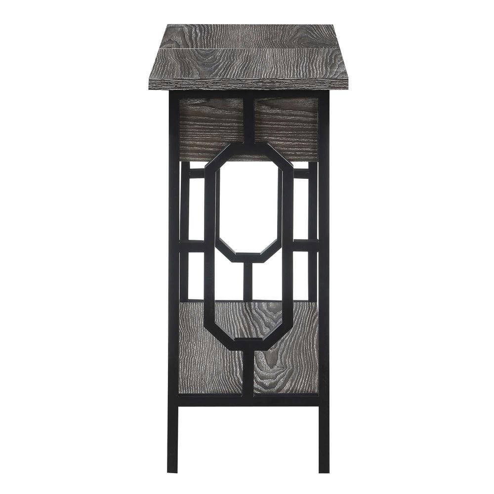 Weathered Gray Wood and Black End Table with Charging Station