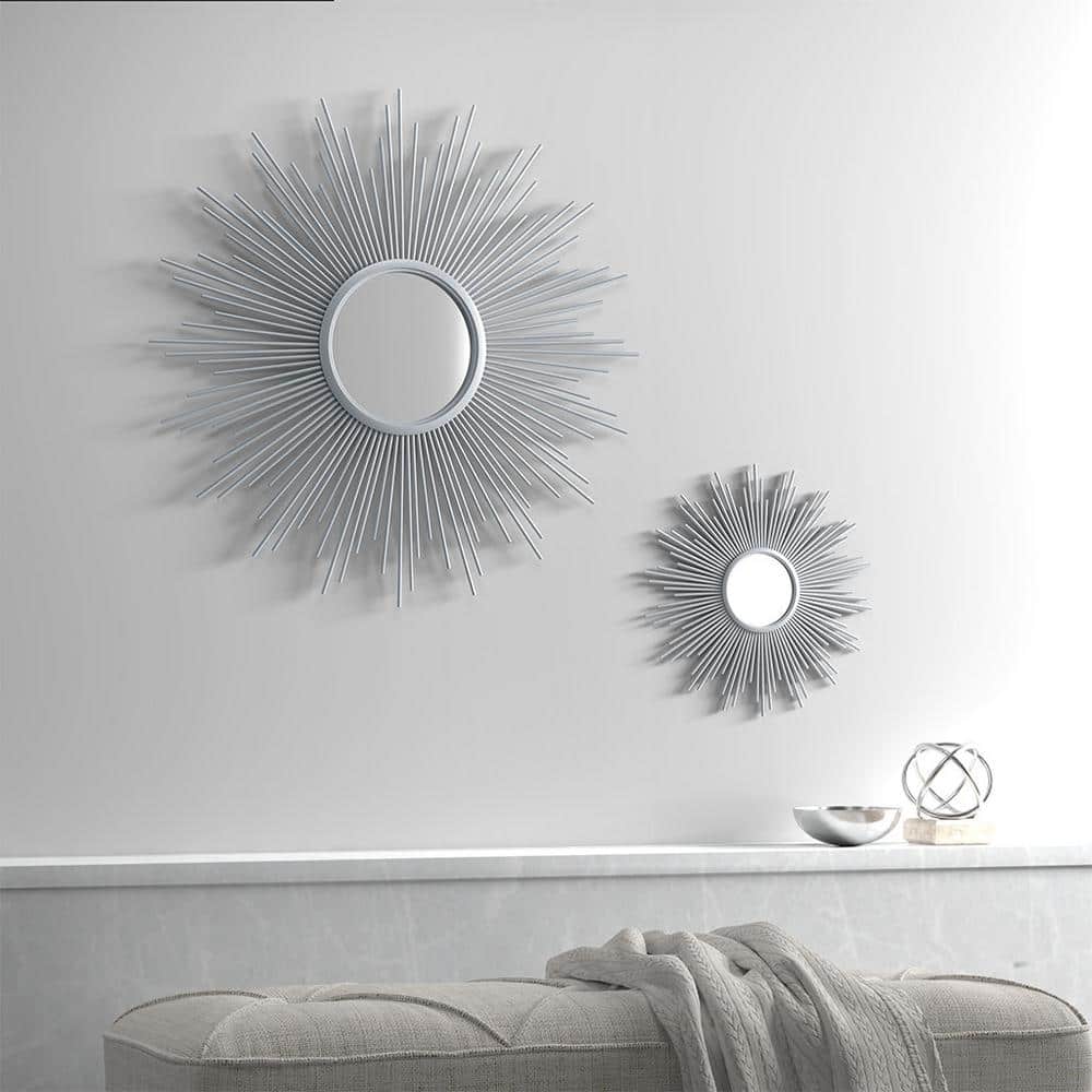 30 in. W x 30 in. H Round Metal Frame Silver Elegant Luxurious Sunburst Wal