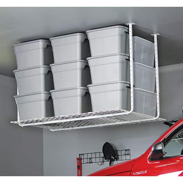 White Adjustable Metal Overhead Garage Storage Rack (60 in W x 45 in D)