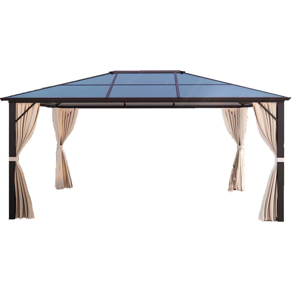 10 ft. x 12 ft. Outdoor 10 ft Hardtop Gazebo Polycarbonate Canopy, Brown
