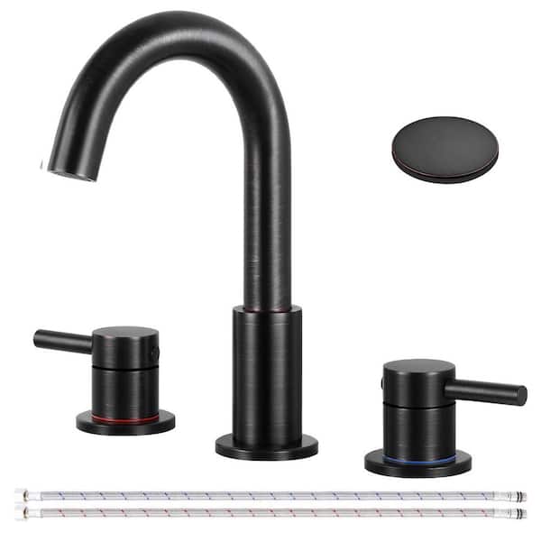 AKLFGN 8 in. Widespread Double Handle Bathroom Faucet 3-Hole Sink Faucet with Pop-Up Drain in Oil Rubbed Bronze
