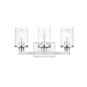 Simply Living 18 in. 3-Light Modern Chrome Vanity Light with Clear Cylinder Shade