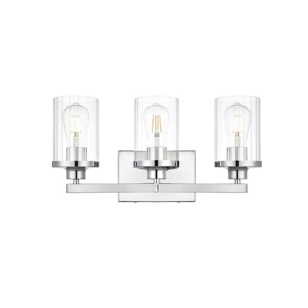 Unbranded Simply Living 18 in. 3-Light Modern Chrome Vanity Light with Clear Cylinder Shade