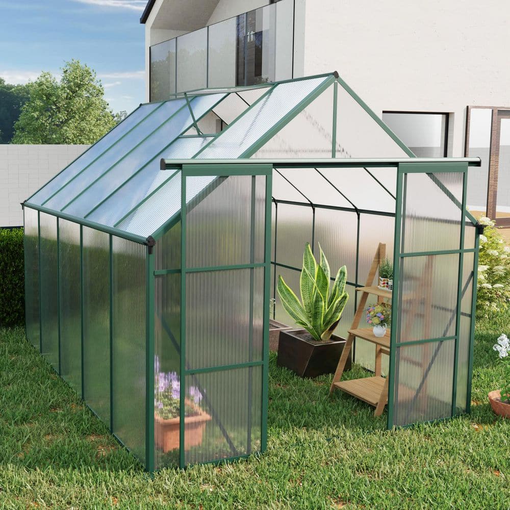 94 in. W x 121 in. D x 89 in. H Polycarbonate Green Greenhouse Heavy Duty W