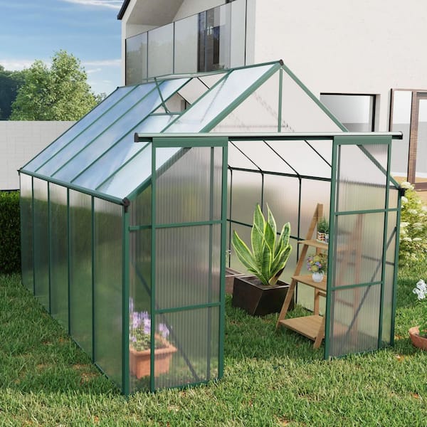 Unbranded 94 in. W x 121 in. D x 89 in. H Polycarbonate Green Greenhouse Heavy Duty Walk-in Greenhouses for Outdoor Backyard
