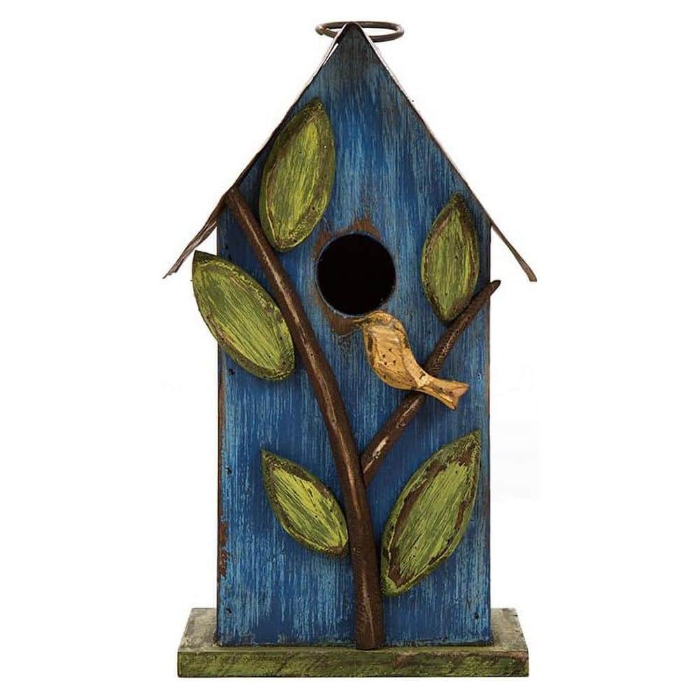 Outdoor Hanging Decorative Wooden Birdhouse Distressed Style Blue Leaves for Patio Garden Cozy Cottage 9.84 in. price history on PriceWatchPro
