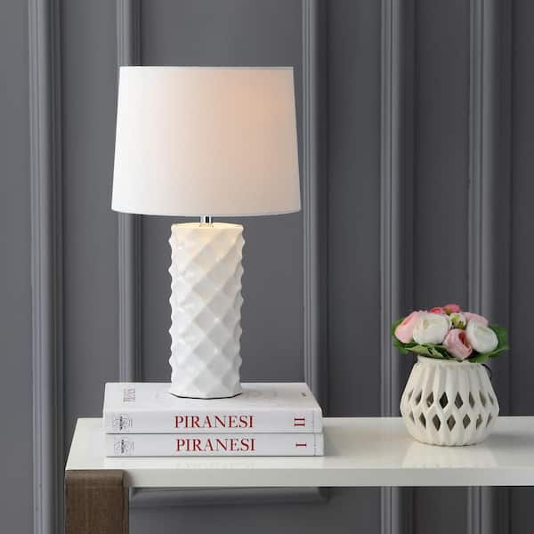 SAFAVIEH Belford 18.5 in. White Grooved Table Lamp with White Shade