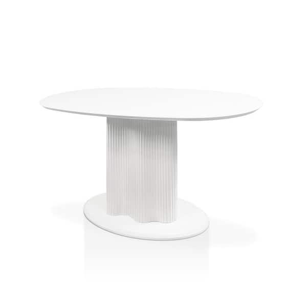 Esso Modern White Engineered Wood Oval 55.1 in. Pedestal Dining Table Seats 6
