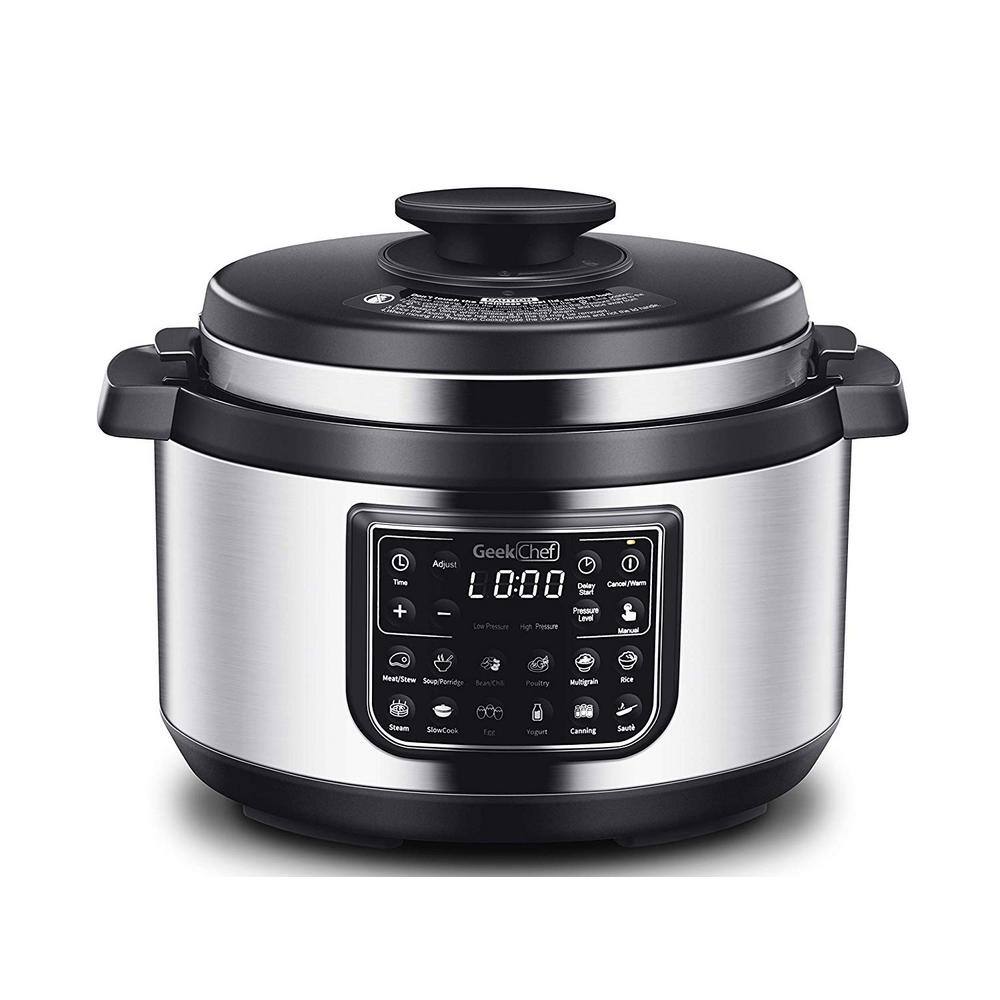 EZ-Lock 12 Presets Programmable Multi-functional Slow Sauté Yogurt Soup Maker cool-touch handles Rice Cooker/Steamer Geek Chef 8 Qt Electric Pressure Cooker with non stick oval inner pot 
