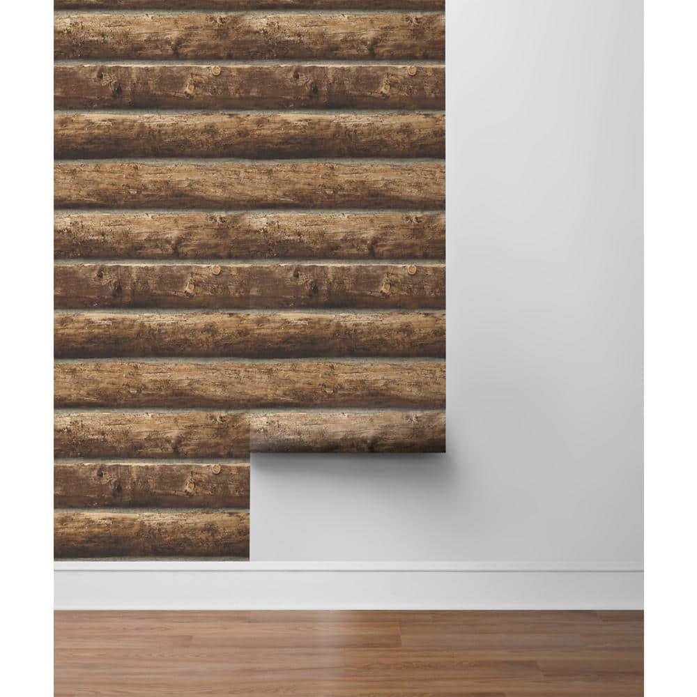 Rustic Brown Faux Log Cabin Peel and Stick Wallpaper